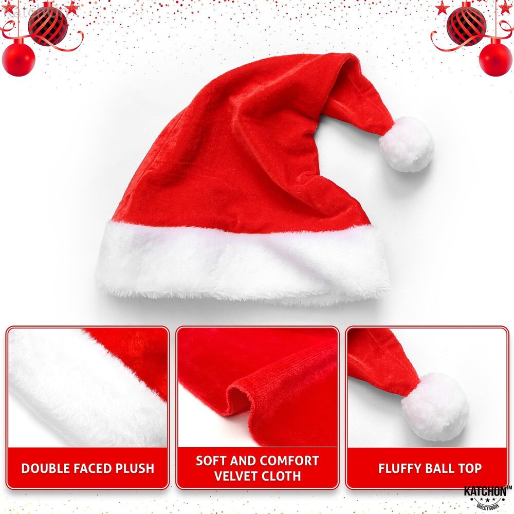 6009 Christmas Santa Hats Adult - Pack of 6 | Fluffy Santa Hat, Plush Santa - Picture 3 of 9